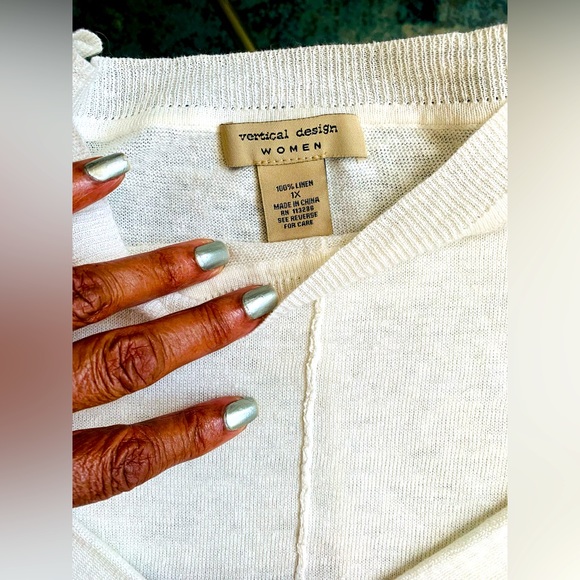 ✨ Vertical Design✨Ombre Oversized Linen High-Low Pullover W/Cuffed Long-Sleeves - Picture 4 of 11